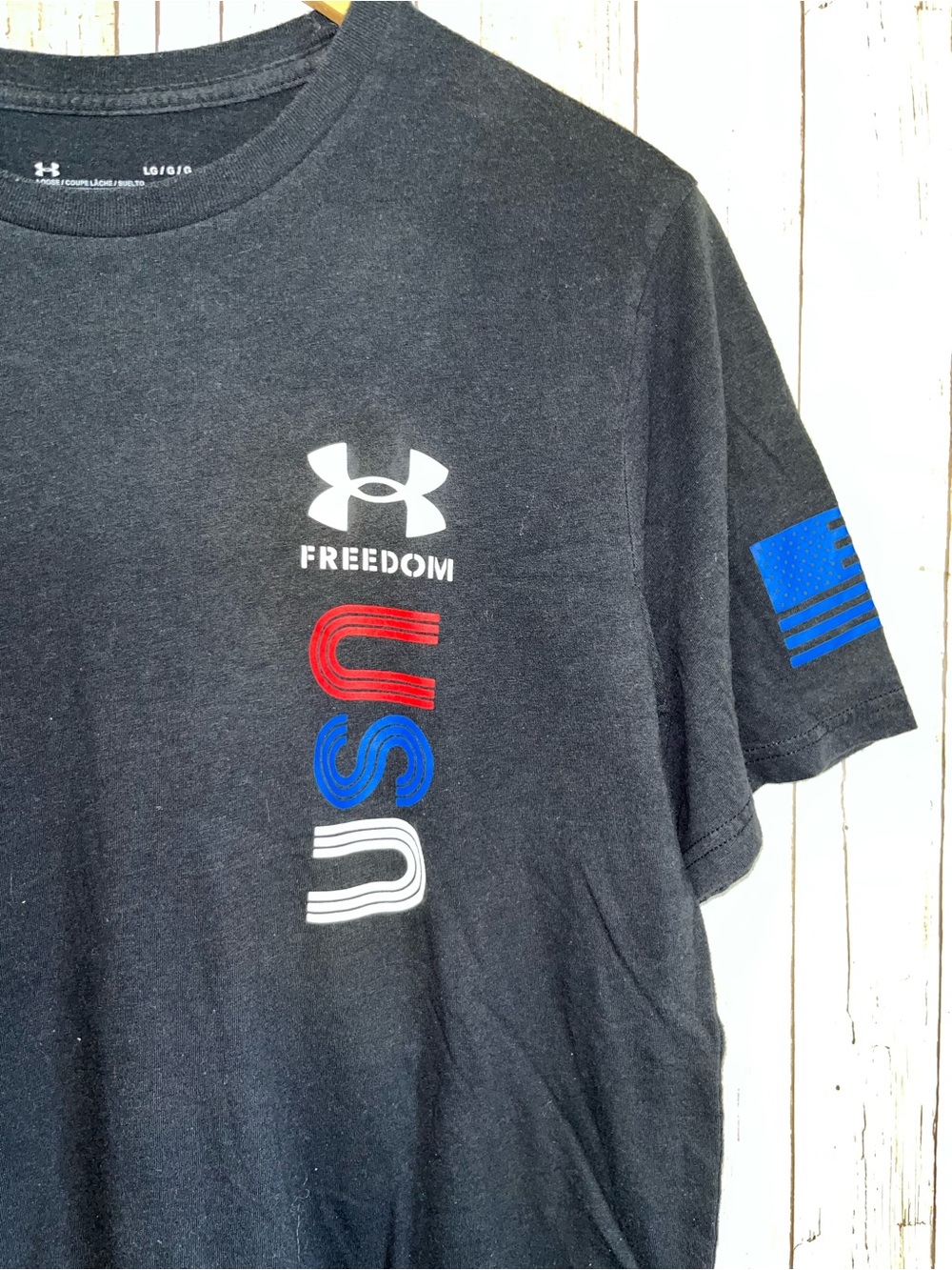 Under Armour Freedom USA Graphic T-Shirt Large Black Patriotic Flag Tee - Picture 2 of 5
